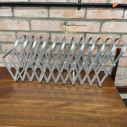 Rare Mid Century Aluminium Concertina Extendable Magazine Rack Book Holder 1960s