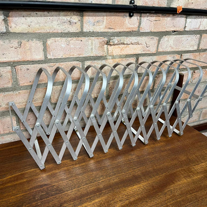 Rare Mid Century Aluminium Concertina Extendable Magazine Rack Book Holder 1960s