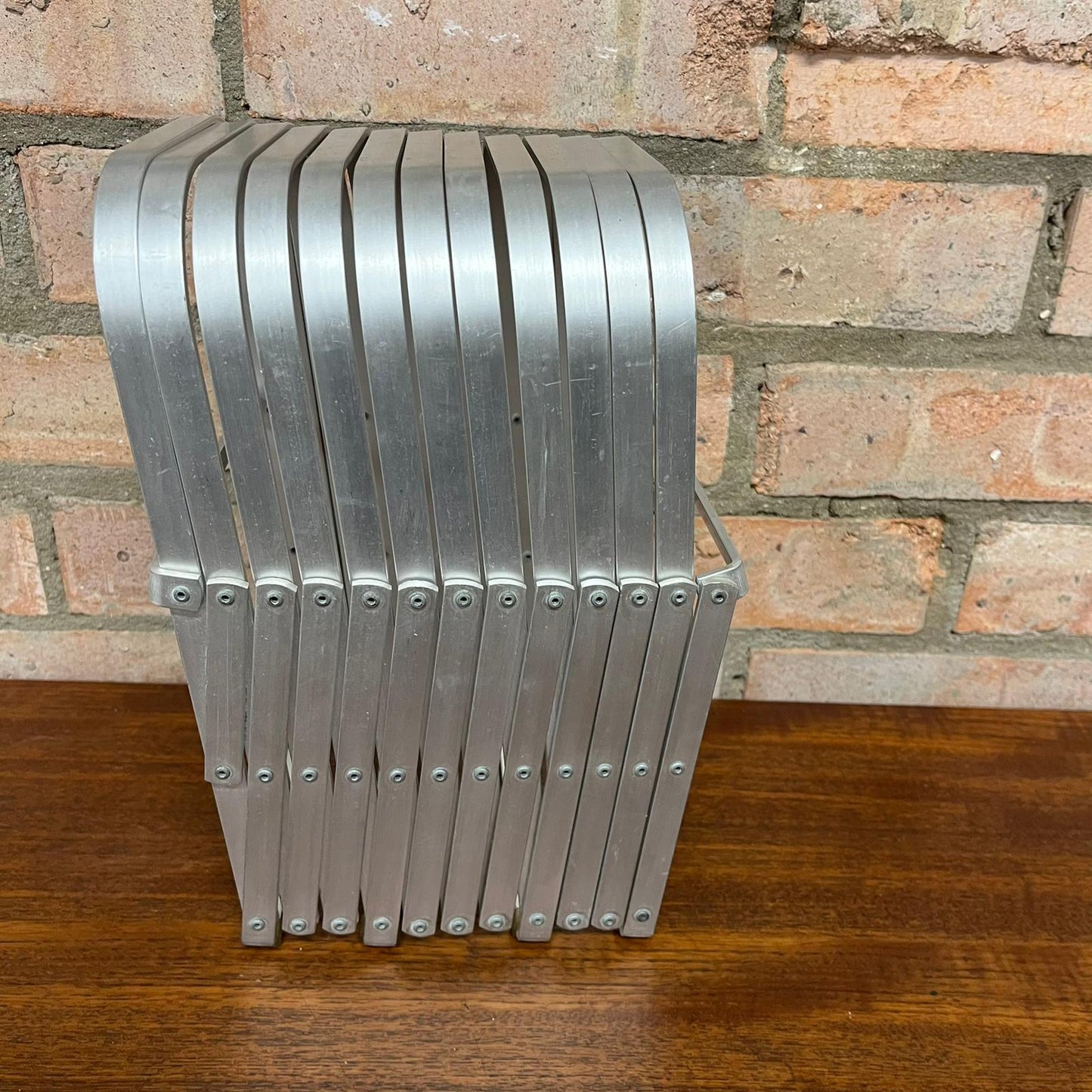 Rare Mid Century Aluminium Concertina Extendable Magazine Rack Book Holder 1960s