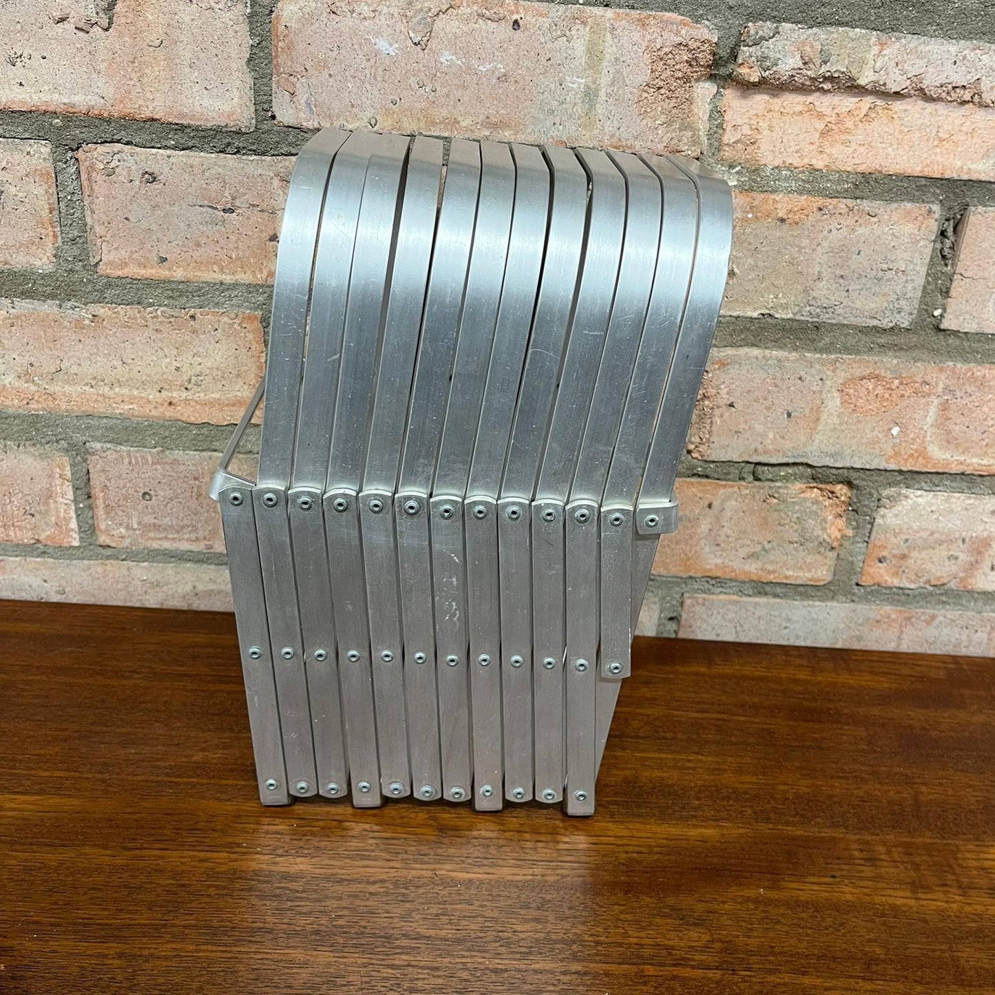 Rare Mid Century Aluminium Concertina Extendable Magazine Rack Book Holder 1960s