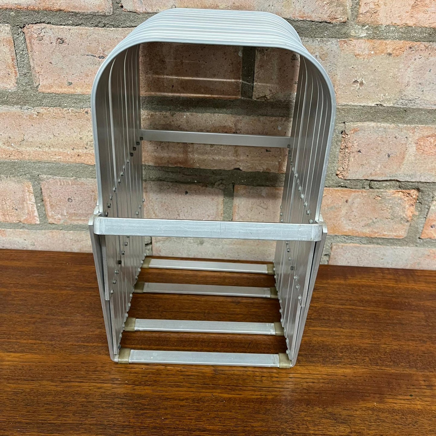 Rare Mid Century Aluminium Concertina Extendable Magazine Rack Book Holder 1960s