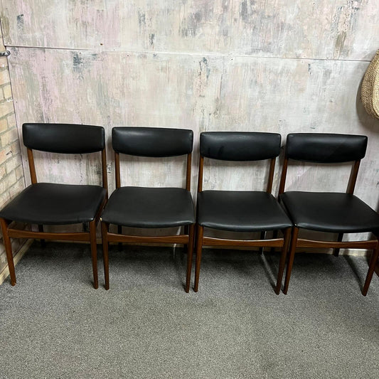 4x Danish Mid Century 1960s Dining Chairs Teak Upholstered Faux Leather