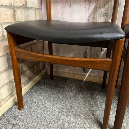 4x Danish Mid Century 1960s Dining Chairs Teak Upholstered Faux Leather