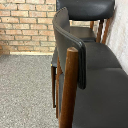 4x Danish Mid Century 1960s Dining Chairs Teak Upholstered Faux Leather
