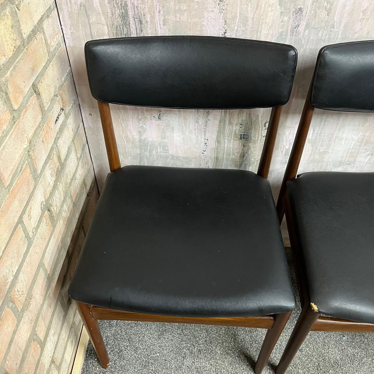 4x Danish Mid Century 1960s Dining Chairs Teak Upholstered Faux Leather