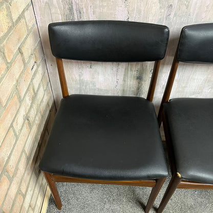 4x Danish Mid Century 1960s Dining Chairs Teak Upholstered Faux Leather