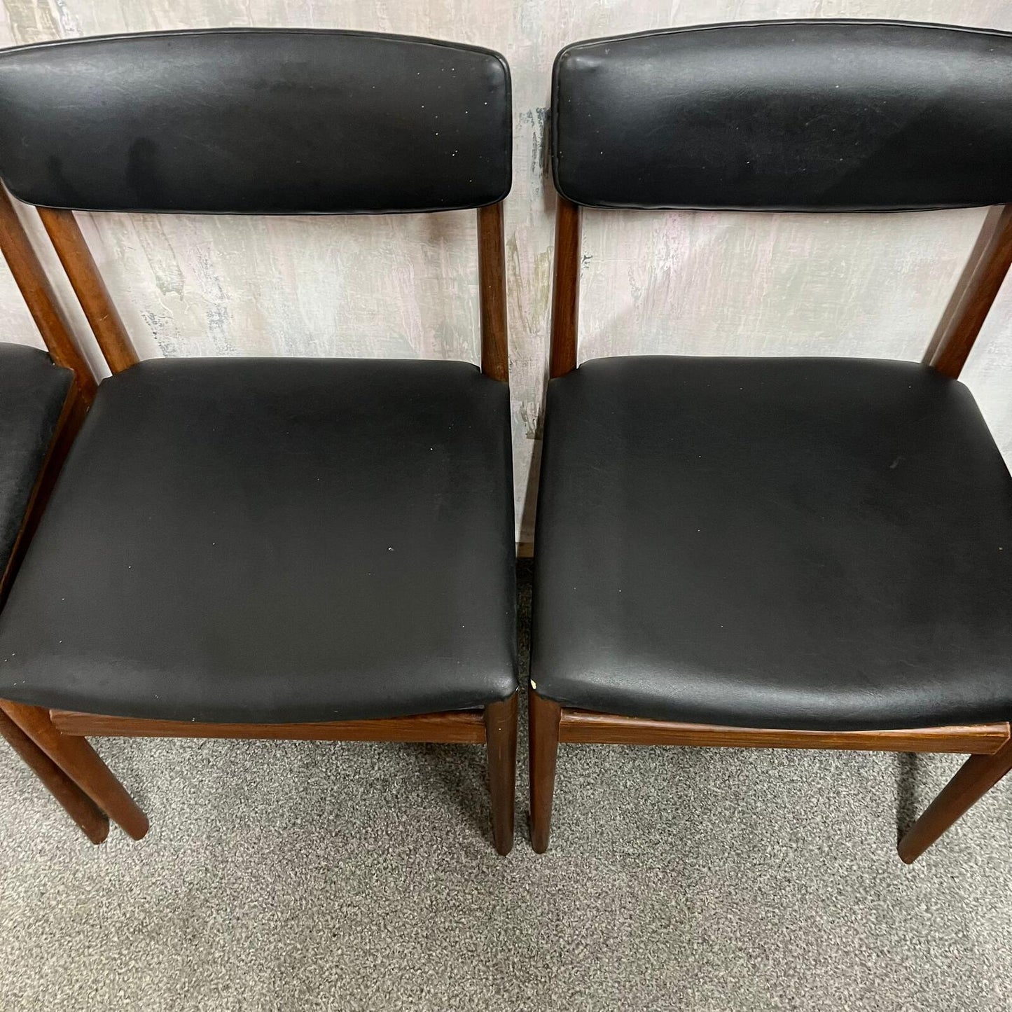4x Danish Mid Century 1960s Dining Chairs Teak Upholstered Faux Leather