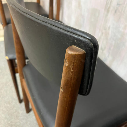4x Danish Mid Century 1960s Dining Chairs Teak Upholstered Faux Leather