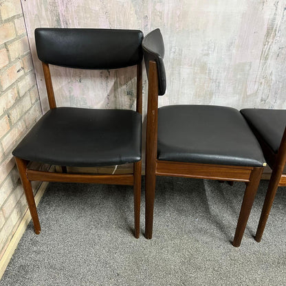 4x Danish Mid Century 1960s Dining Chairs Teak Upholstered Faux Leather