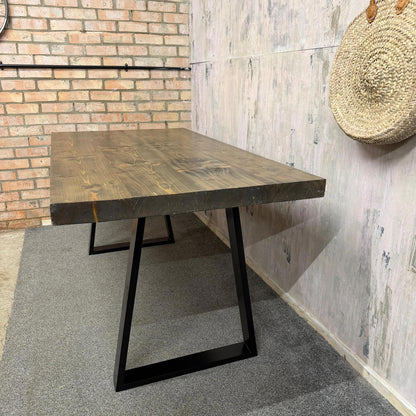 Modern Solid Wood Dining Table Industrial Trapezium Legs Seats 6 Warehouse Loft