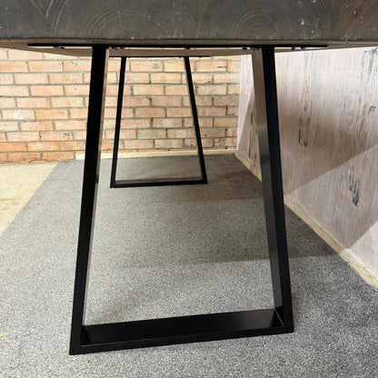 Modern Solid Wood Dining Table Industrial Trapezium Legs Seats 6 Warehouse Loft