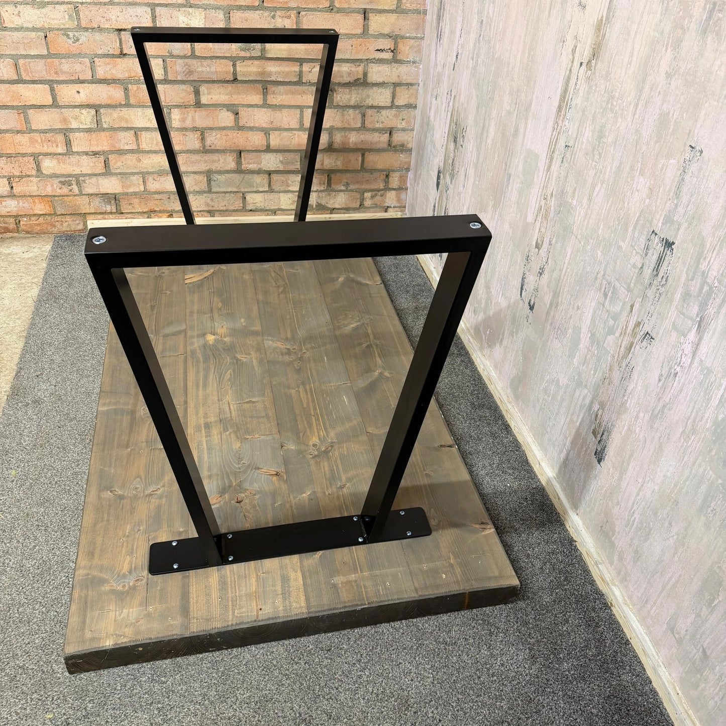 Modern Solid Wood Dining Table Industrial Trapezium Legs Seats 6 Warehouse Loft