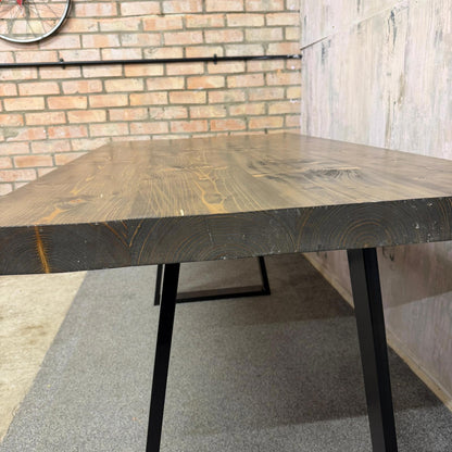 Modern Solid Wood Dining Table Industrial Trapezium Legs Seats 6 Warehouse Loft