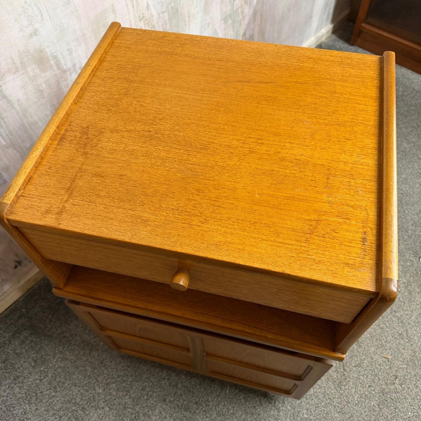 Vintage Mid Century Nathan Squares Cabinet Nightstand Drawer Single Cupboard