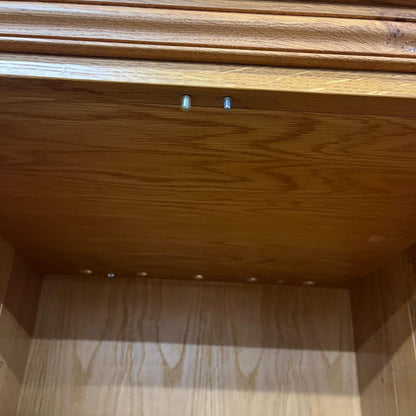 Tall Narrow Oak Entertainment Media Unit Adjustable Shelves Over Double Cupboard