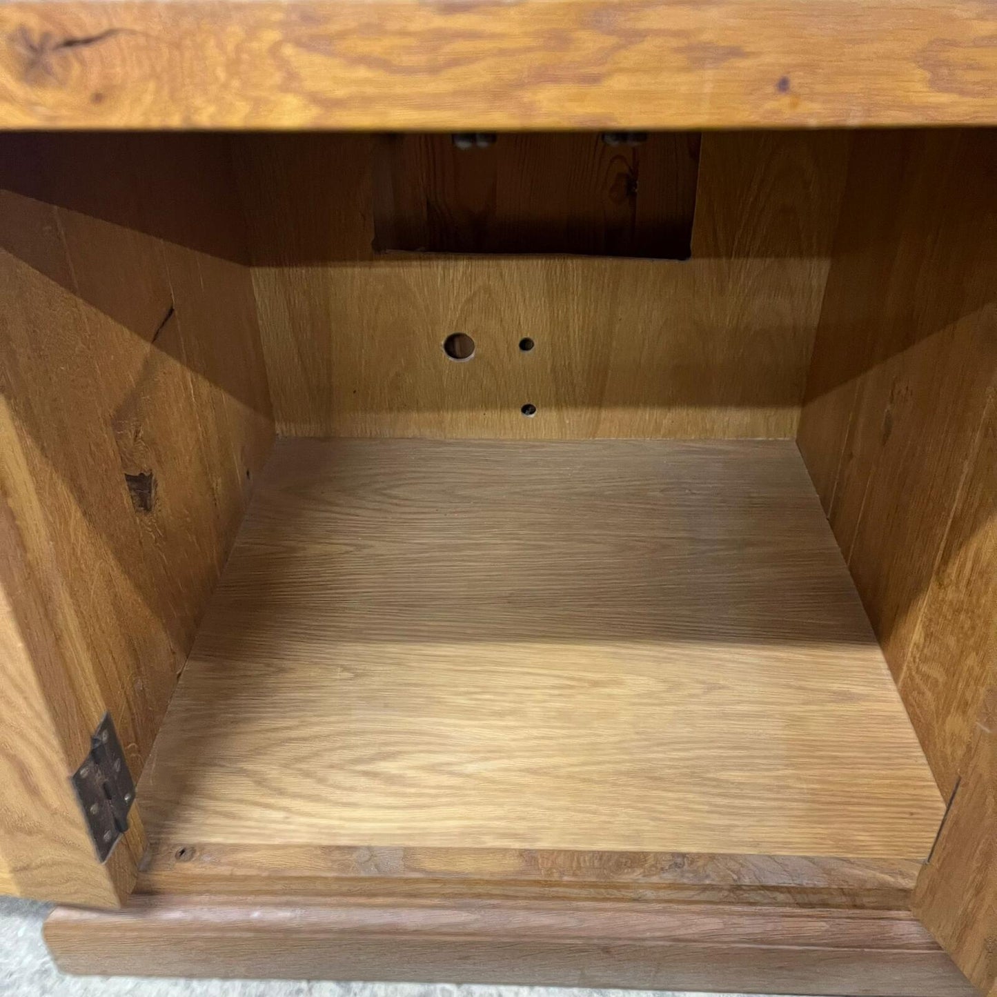 Tall Narrow Oak Entertainment Media Unit Adjustable Shelves Over Double Cupboard