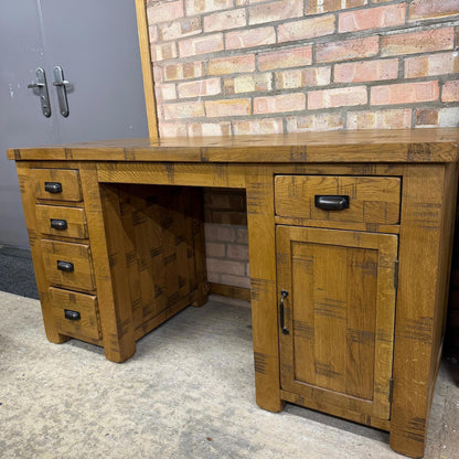 Oak Furniture Land Rustic Solid Oak Desk 4 Drawers Single Cupboard Rustic Look