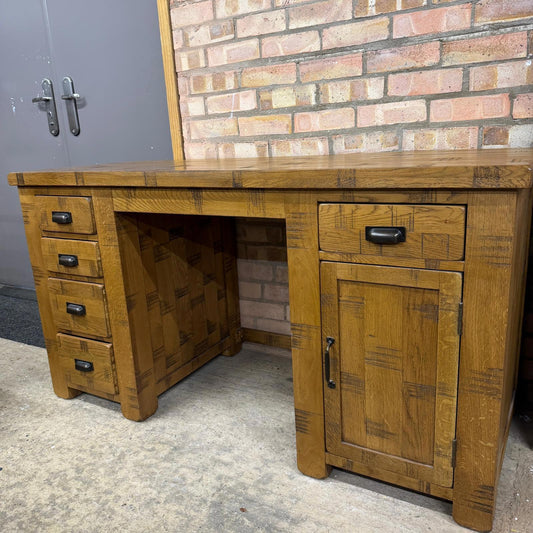 Oak Furniture Land Rustic Solid Oak Desk 4 Drawers Single Cupboard Rustic Look