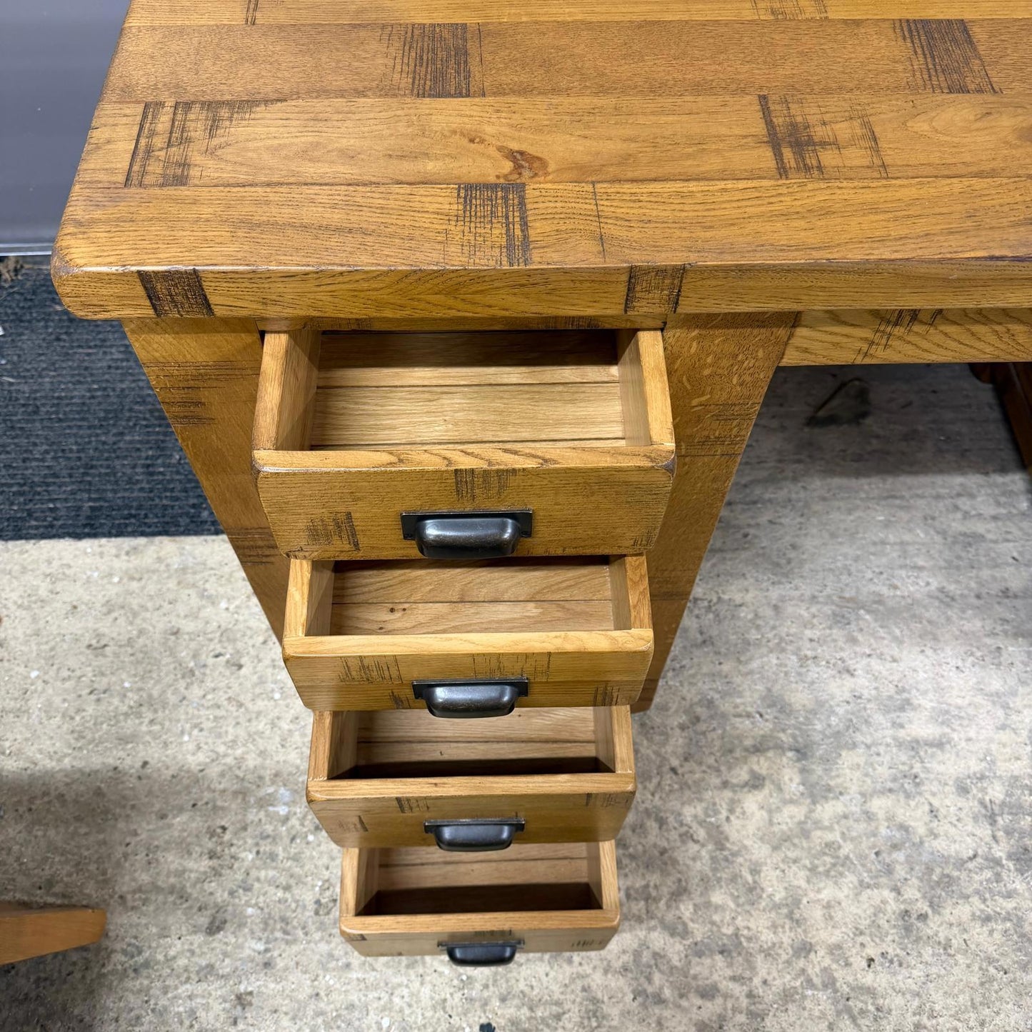 Oak Furniture Land Rustic Solid Oak Desk 4 Drawers Single Cupboard Rustic Look