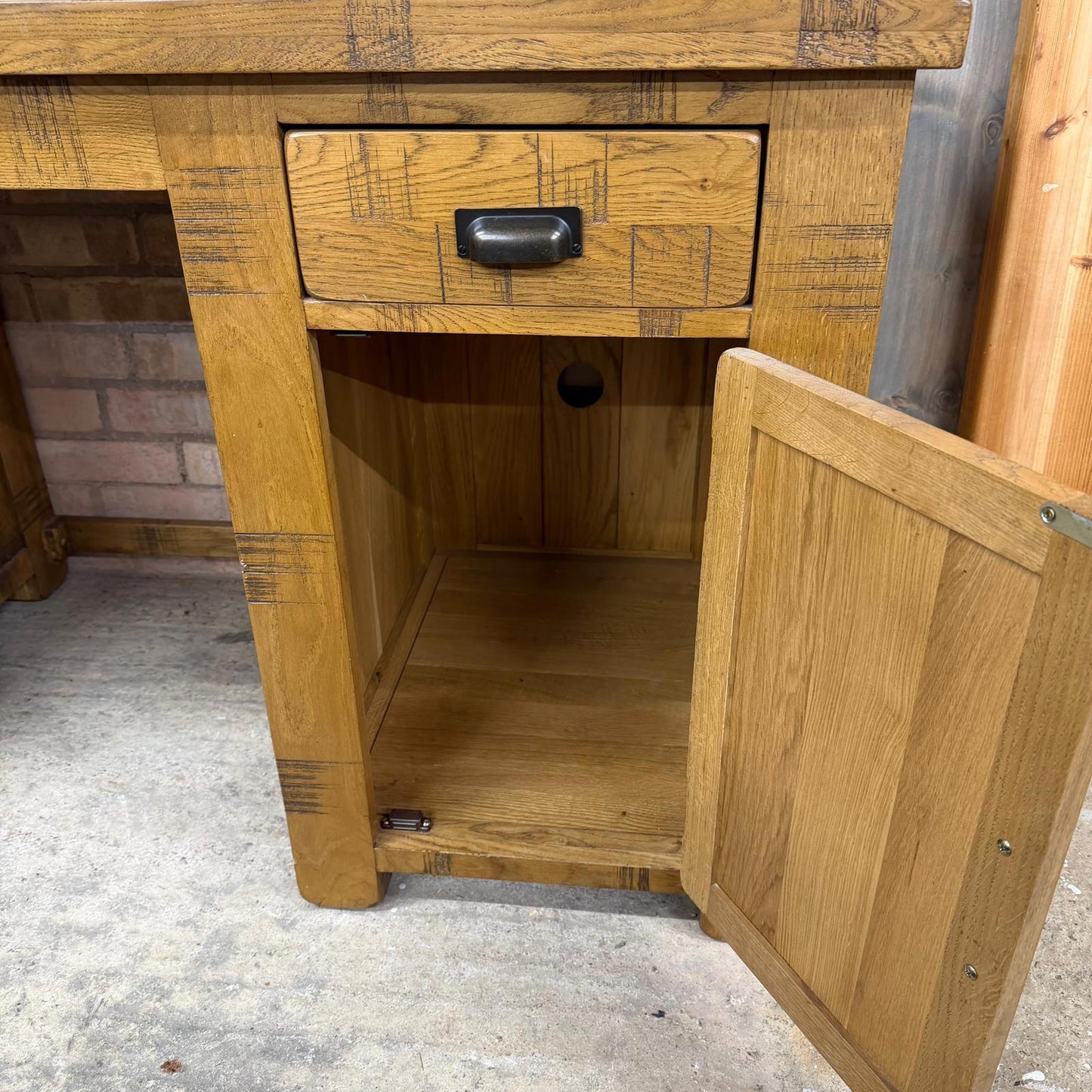 Oak Furniture Land Rustic Solid Oak Desk 4 Drawers Single Cupboard Rustic Look