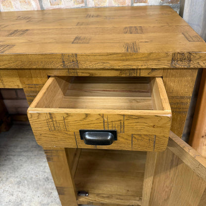 Oak Furniture Land Rustic Solid Oak Desk 4 Drawers Single Cupboard Rustic Look