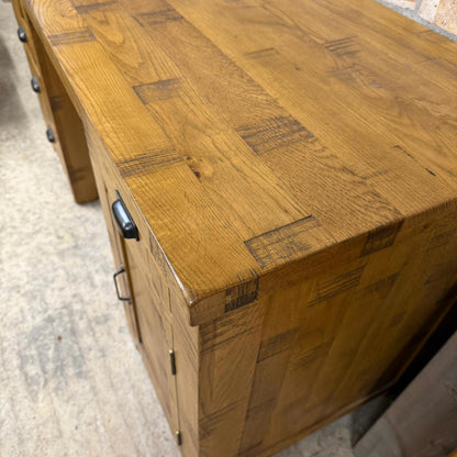 Oak Furniture Land Rustic Solid Oak Desk 4 Drawers Single Cupboard Rustic Look