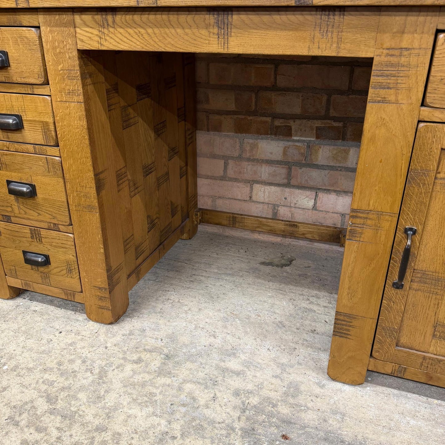 Oak Furniture Land Rustic Solid Oak Desk 4 Drawers Single Cupboard Rustic Look