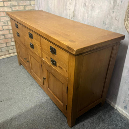 Oak Furniture Land Solid Heavy Oak Sideboard 3 Cupboards with Drawers Over