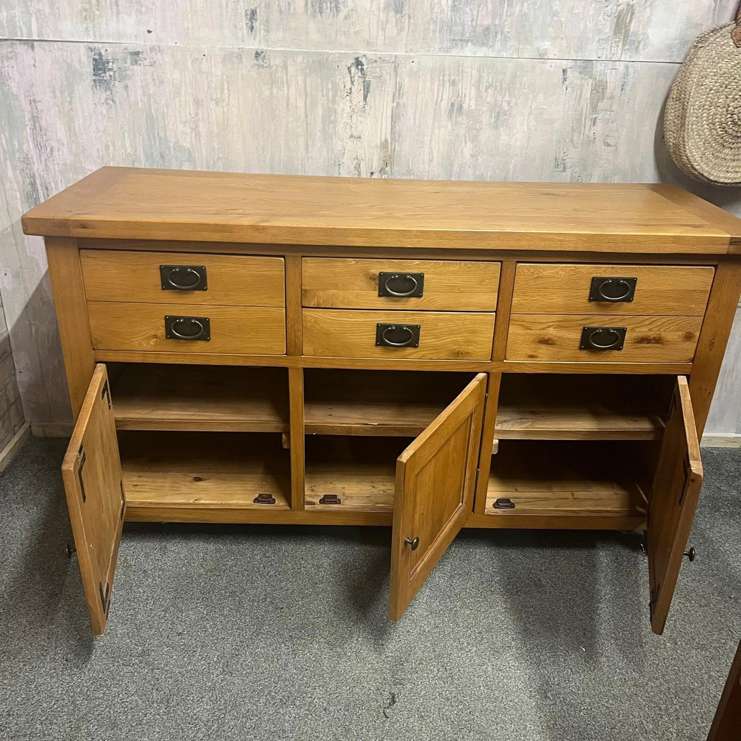 Oak Furniture Land Solid Heavy Oak Sideboard 3 Cupboards with Drawers Over