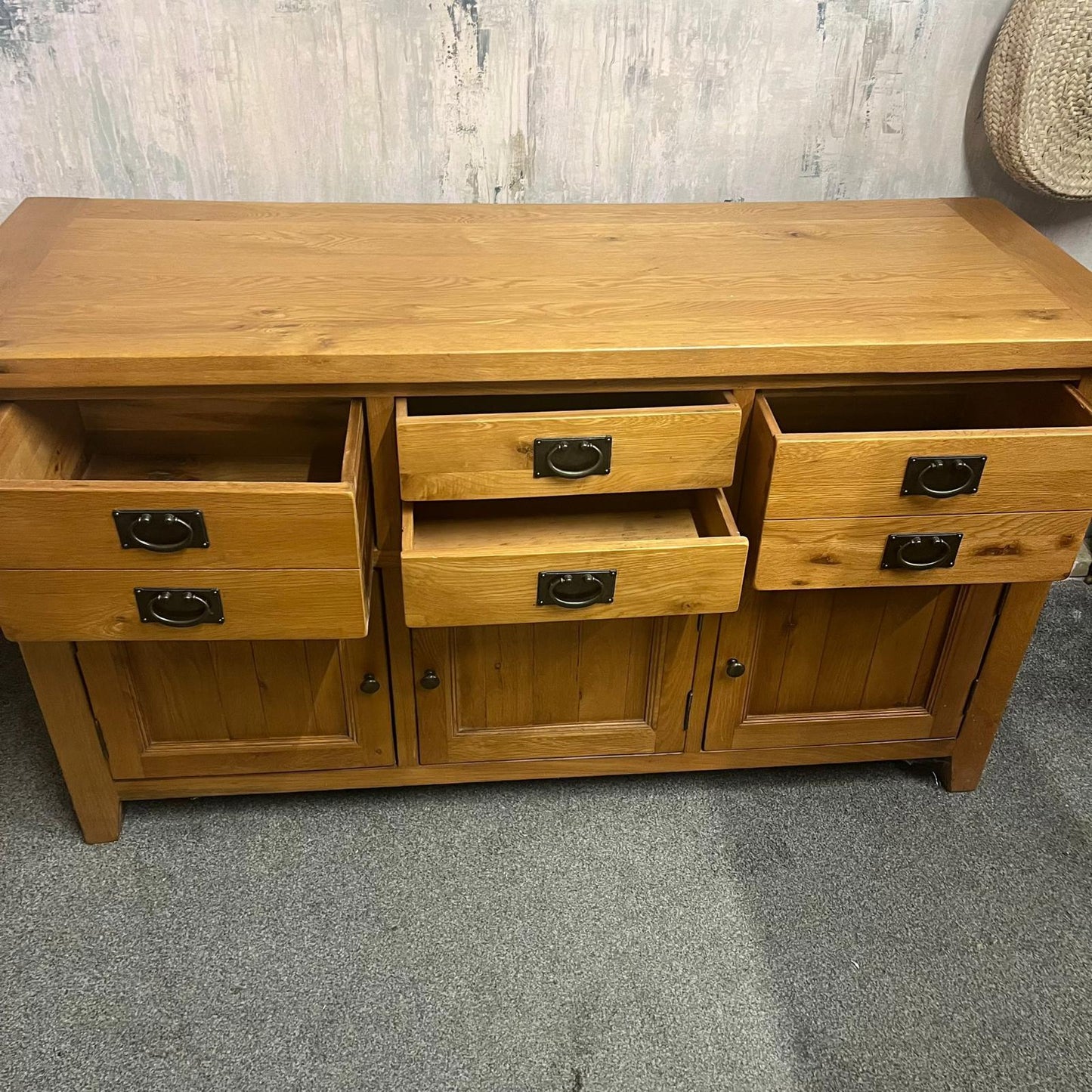 Oak Furniture Land Solid Heavy Oak Sideboard 3 Cupboards with Drawers Over