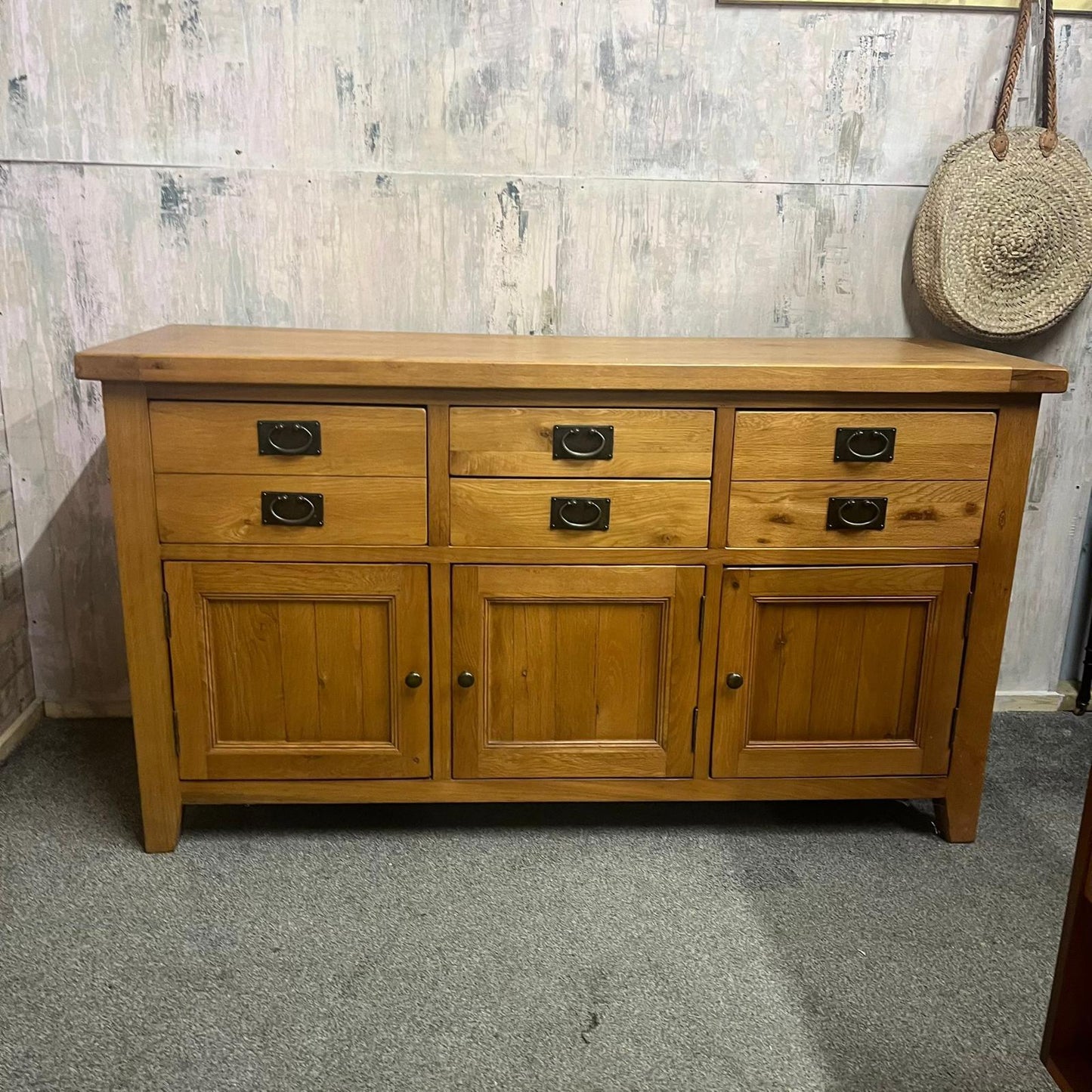 Oak Furniture Land Solid Heavy Oak Sideboard 3 Cupboards with Drawers Over