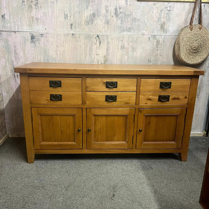 Oak Furniture Land Solid Heavy Oak Sideboard 3 Cupboards with Drawers Over