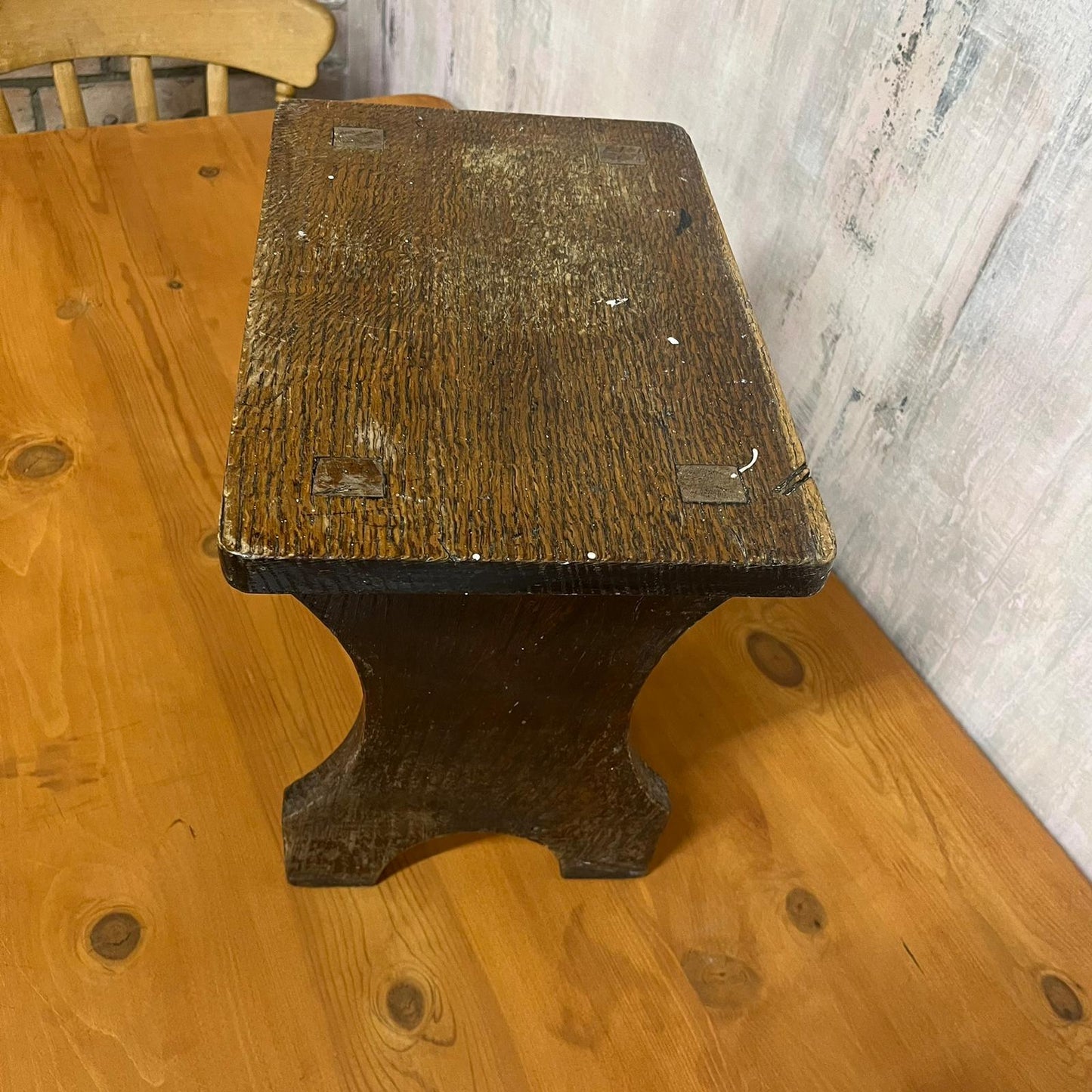 Oak Low Side Table Childs Stool Dark Stain Plant Stand