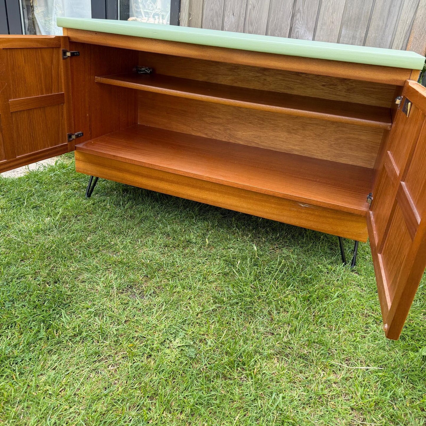 Vintage Nathan Squares Mid Century Low Cupboard Painted Hairpin Legs