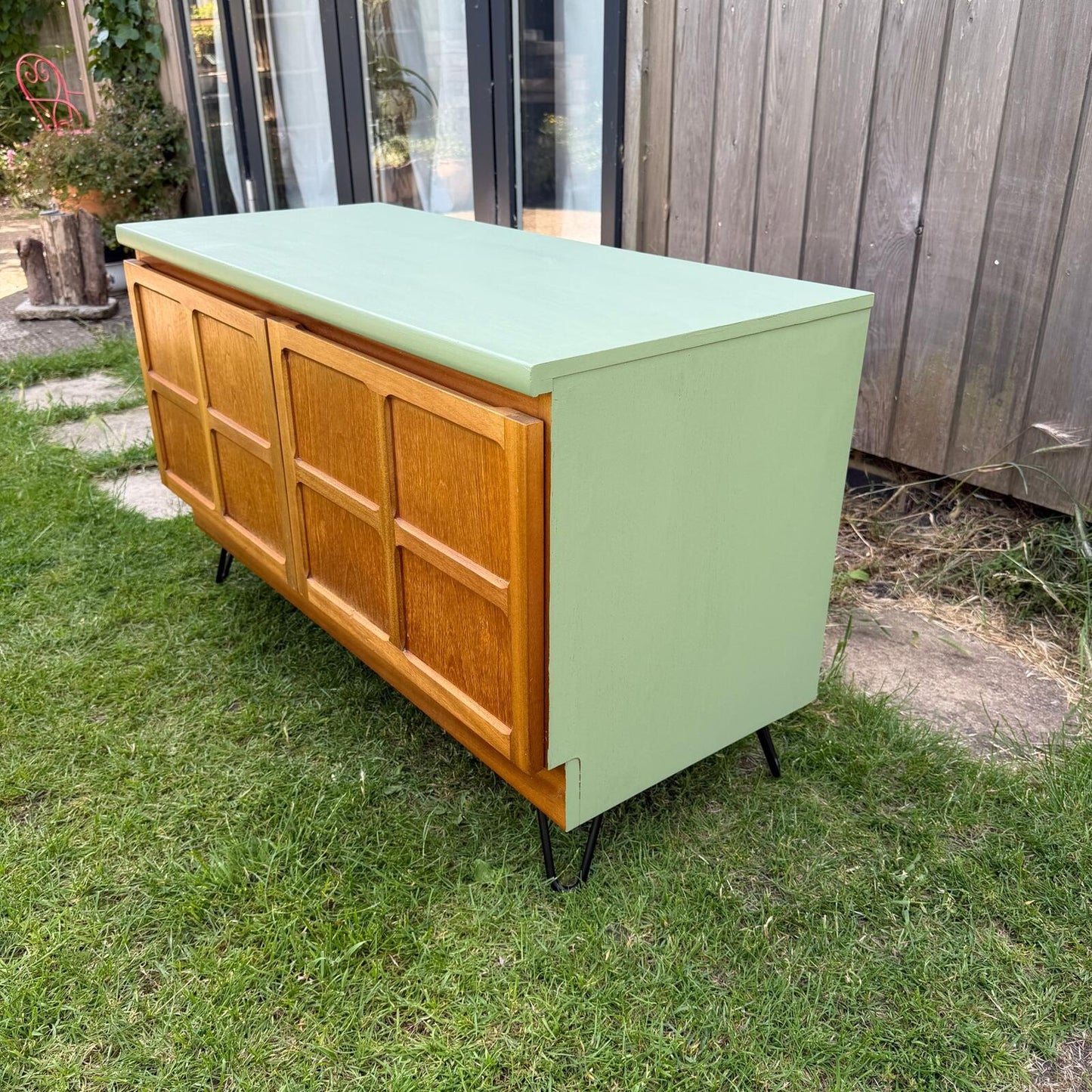 Vintage Nathan Squares Mid Century Low Cupboard Painted Hairpin Legs