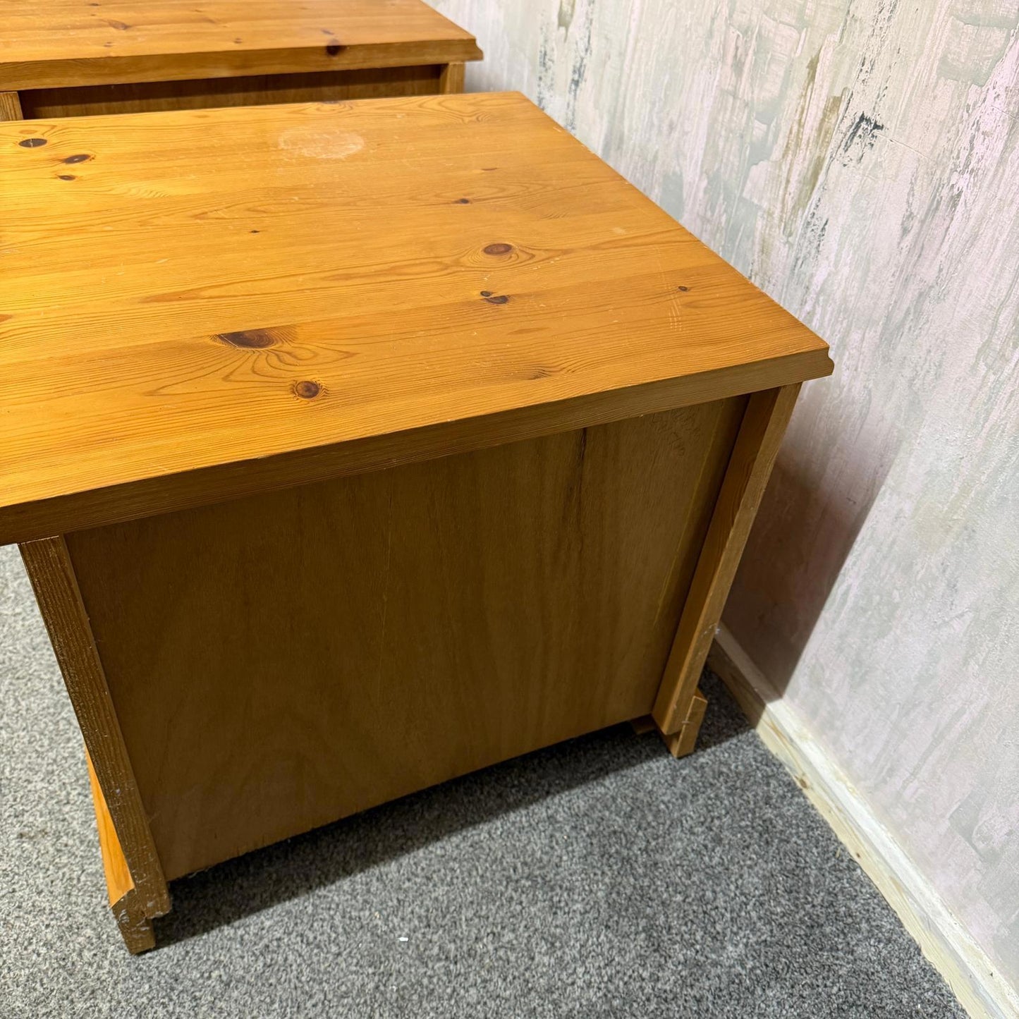 Pair Solid Pine Low 2 Drawers Bedside Cabinets Scalloped Edge