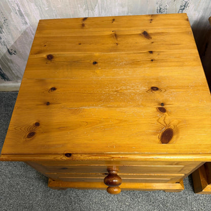 Pair Solid Pine Low 2 Drawers Bedside Cabinets Scalloped Edge
