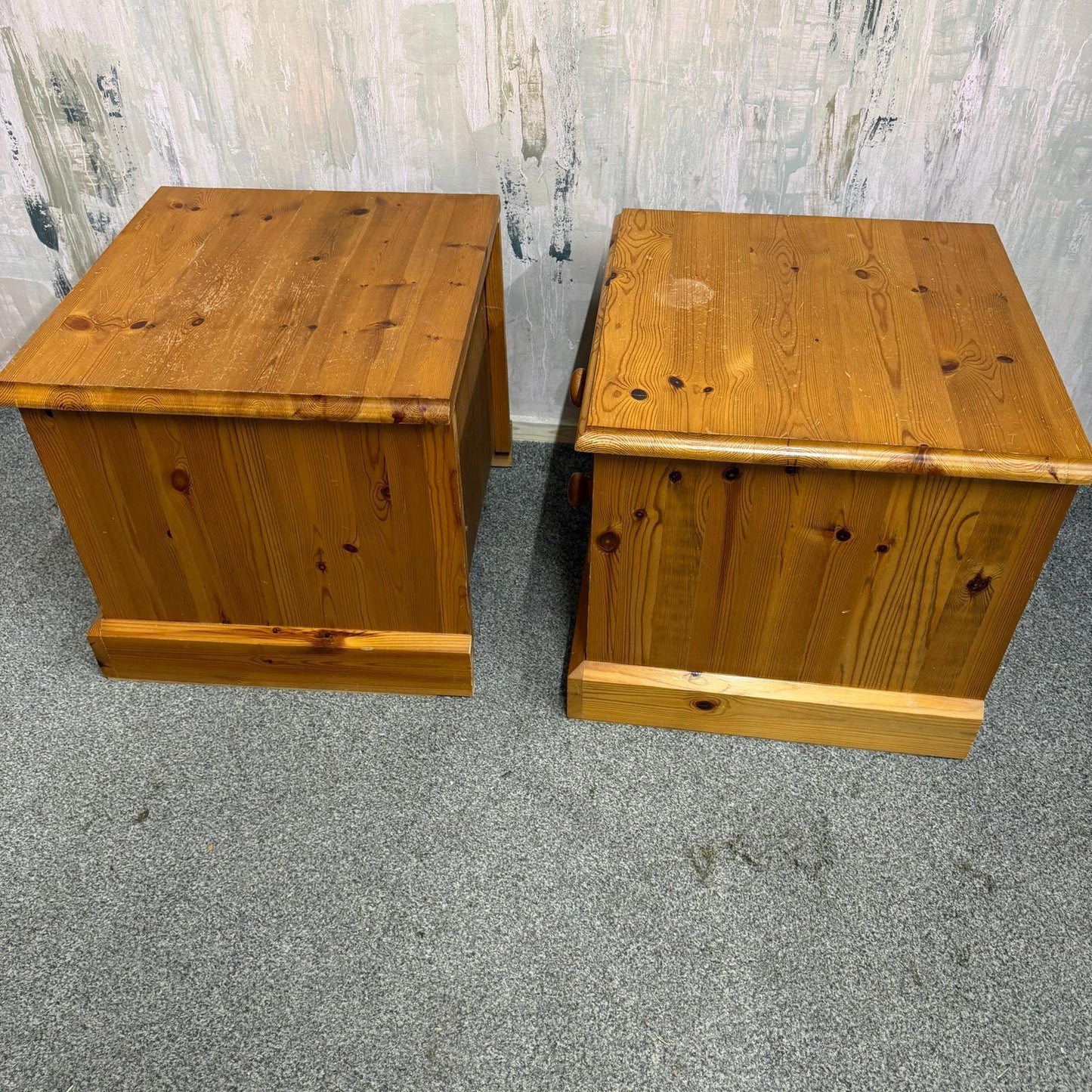 Pair Solid Pine Low 2 Drawers Bedside Cabinets Scalloped Edge