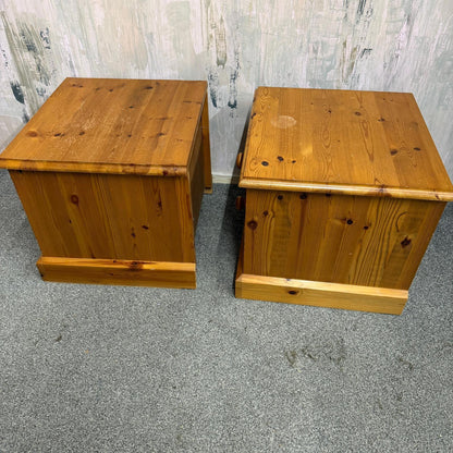 Pair Solid Pine Low 2 Drawers Bedside Cabinets Scalloped Edge