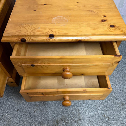 Pair Solid Pine Low 2 Drawers Bedside Cabinets Scalloped Edge
