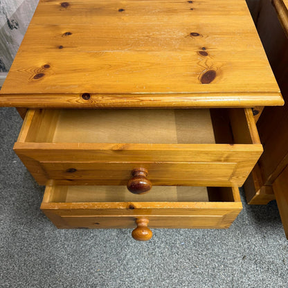 Pair Solid Pine Low 2 Drawers Bedside Cabinets Scalloped Edge