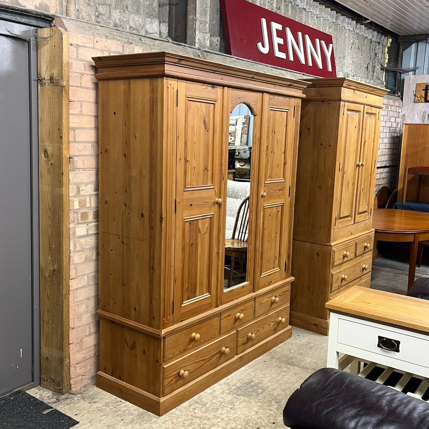 Solid Pine Triple Wardrobe With 3 Over 2 Drawers Mirror Hanging Rail Breakdown