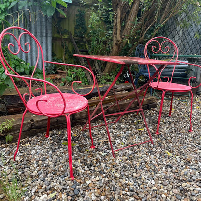 Retro Metal Bistro Table And 2 Chairs Garden Patio Conservatory Great Patina