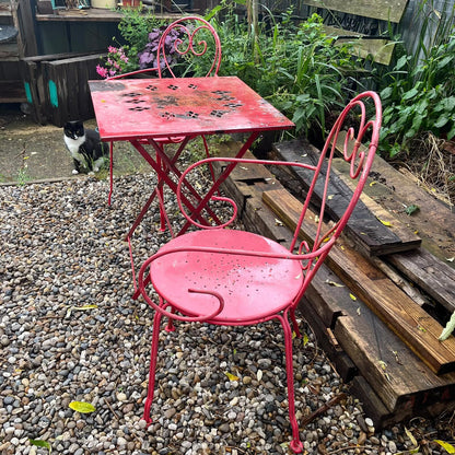 Retro Metal Bistro Table And 2 Chairs Garden Patio Conservatory Great Patina