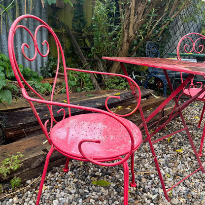 Retro Metal Bistro Table And 2 Chairs Garden Patio Conservatory Great Patina