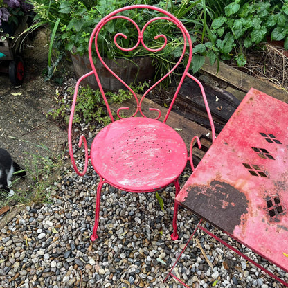 Retro Metal Bistro Table And 2 Chairs Garden Patio Conservatory Great Patina