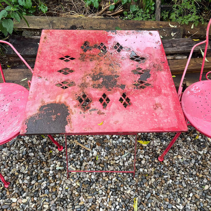 Retro Metal Bistro Table And 2 Chairs Garden Patio Conservatory Great Patina
