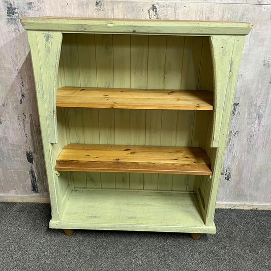 Rustic Pine Bookcase 2 Shelves Painted Green Distressed Shabby Chic Ball Feet