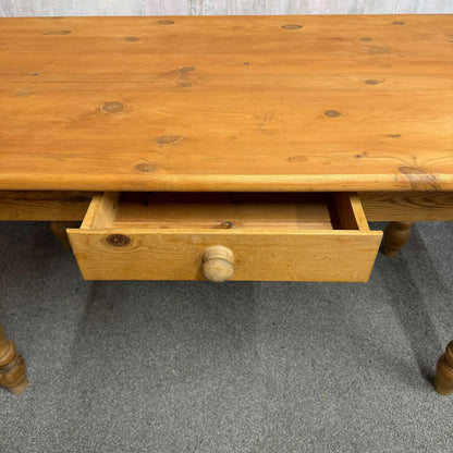 Farmhouse Style Pine Kitchen Dining Table With Drawer Turned Legs Seats 6