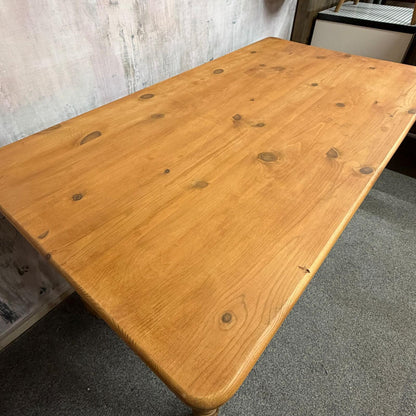 Farmhouse Style Pine Kitchen Dining Table With Drawer Turned Legs Seats 6
